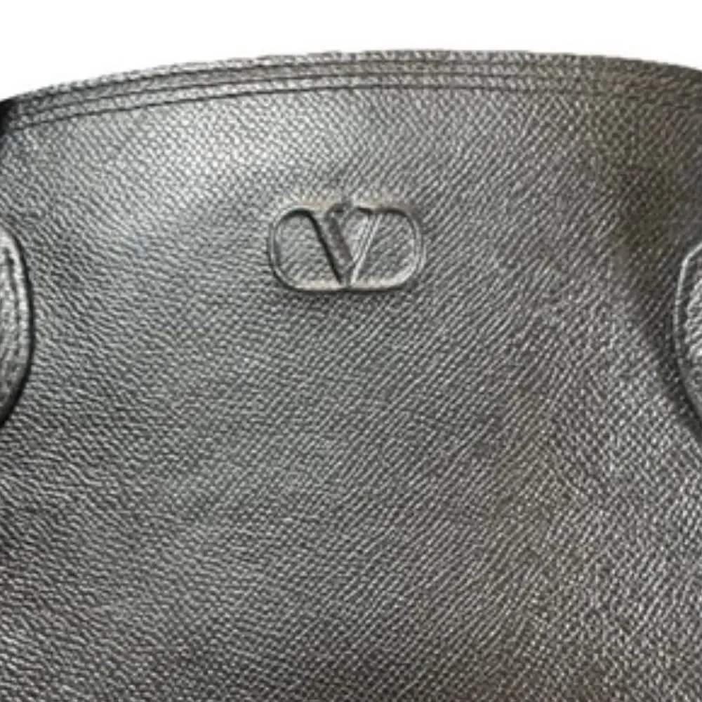 VALENTINO GARAVANI Black Saffiano Leather Bowler Dome Top Handle Bag Vtg Auth